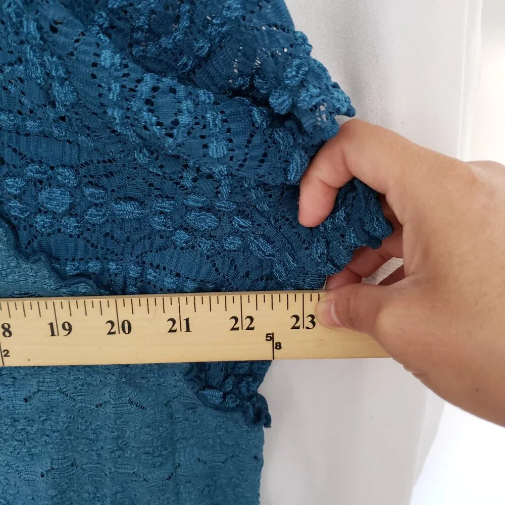 Woman Blue Teal See Through Unique Design Pattern Short Sleeve Blouse Top - Picture 2 of 10